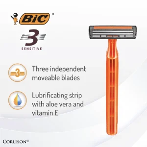 خودتراش ۳ لبه بیک Bic مدل Sensitive بسته ۱۲ عددی