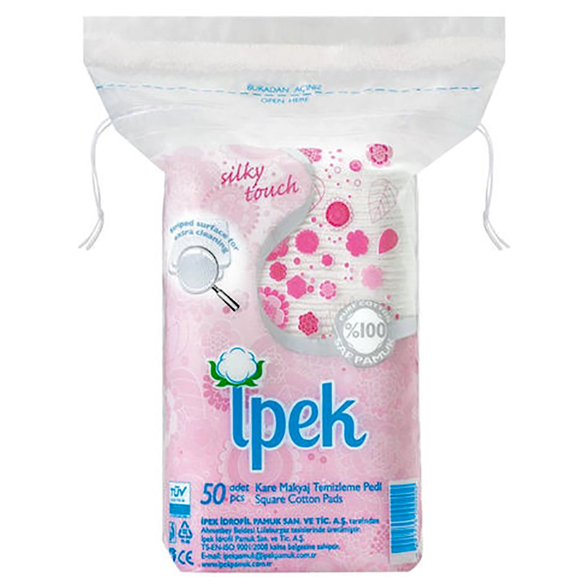 ipek-square-cotton-pads-50pcs پد آرایش پاک کن ایپک مربعی 50 عددی